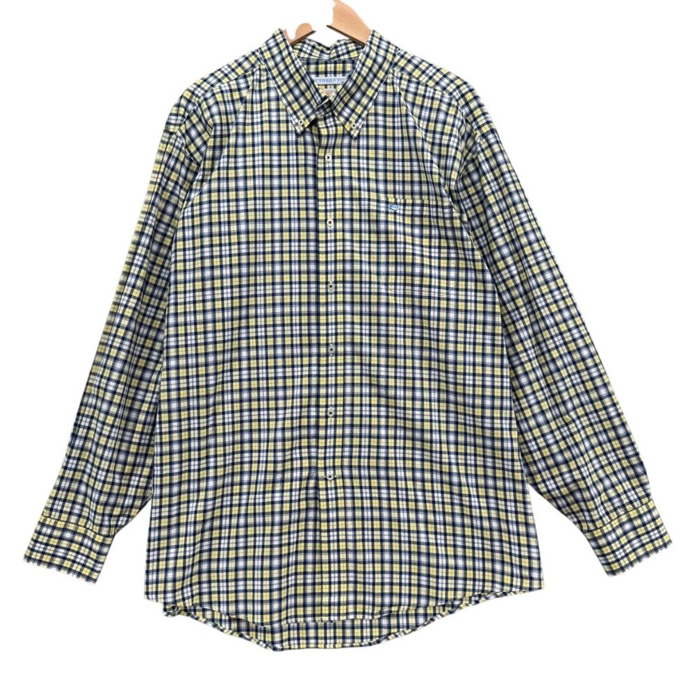 Southern Tide Plaid Shirt Mens Blue Yellow Classic Fit Button Down Pocket Sz XXL